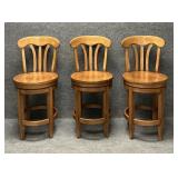 Three Wood Swivel Bar Stools