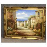 Oil on Canvas of Tuscan Coastal Village Lane