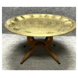 Vintage Round Brass Tray Table with Stand