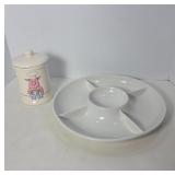 Ceramic Fat Can and Divided Serving Tray