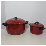 Red Enamel Metal Pots with Lids