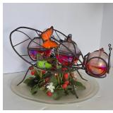 Wire Holder with Glass Orbs and Butterfly Decor