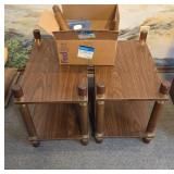 Wood And Metal Double-Shelf Units