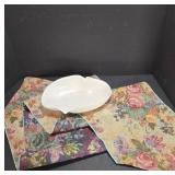 Floral Table Runner And Textured Ceramic Dish