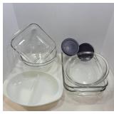 Pyrex Glass and White Divided Bakeware
