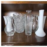 Clear and Milk Glass Vases