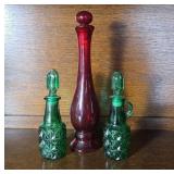 Red and Green Glass Decorative Bottles