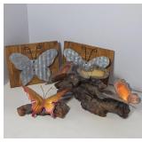 Metal Butterfly Decorations with Wood Accents