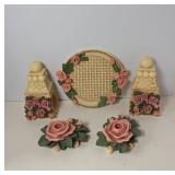 Floral Ceramic Decor Set with Rose Motif