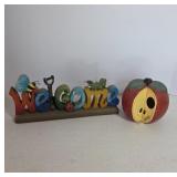 Decorative Welcome Sign and Apple Figurine