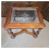Oak Side Table with Glass Inset Top