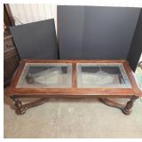 Glass-Top Wooden Coffee Table