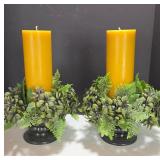 Candles with Metal Holders and Green Decor