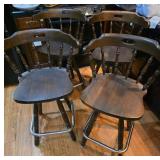 Oak Swivel Bar Stools with Cutout Backs