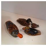 Carved Wooden Duck Figurines With Lids
