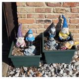 Painted Garden Gnome Statues in Planters