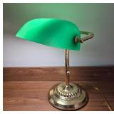 Brass Banker Desk Lamp With Green Shade