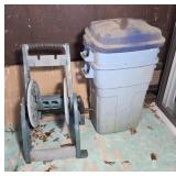Hose Reel and Plastic Trash Bins