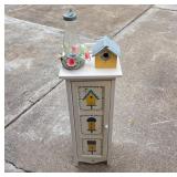Wood Cabinet With Painted Birdhouse Motif