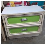 Two-Drawer Wood Nightstand in White and Green
