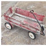 Wood and Metal Pull Wagon with Red Finish