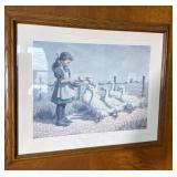 Framed Print of Girl Feeding Geese