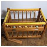 Wooden Folding Doll Crib with Painted Details