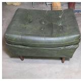 Green Vinyl Tufted Ottoman on Wooden Legs