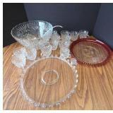 Glass Punch Bowl Set with Platter and Cups