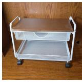 White Metal Rolling Cart with Wood Top