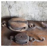Wood and Iron Pulley Blocks with Hooks