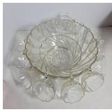 Clear Glass Punch Bowl Set with Cups