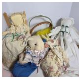 Handmade Fabric Dolls And Baskets