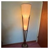 Wood and Brass Floor Lamp with Shade