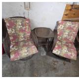Wicker Swivel Chairs and Glass-Top Table