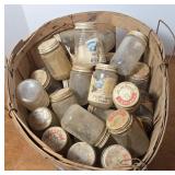 Wooden Basket with Vintage Baby Food Jars