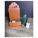 Wooden Match Holder With Glass Insulator
