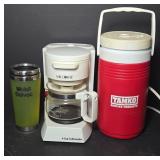 Coffee Maker, Thermos, and Water Cooler
