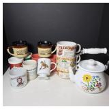Ceramic Mugs and Floral Enamelware