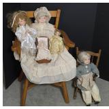 Porcelain Head Dolls with Wooden Rockers