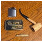 Lot with Lighter, Pipe, and Buckle