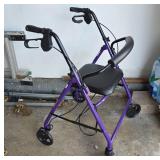 Purple Folding Walker With Seat and Brakes