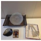 Decorative Items Including Metal Tray