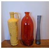 Tall Yellow Vase and Two Glass Vases