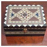 Wooden Inlaid Box With Geometric Design
