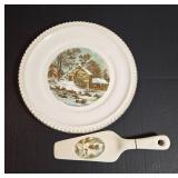 Ceramic Plate and Server Set with Winter Scenes