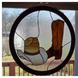 Cowboy Stained Glass With Oak Frame