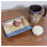 Pottery Mug, Dish, and Decorative Plaque