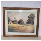 Framed Farm Scene Print With Windmill