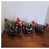 Decorative Black and White Hen Figures